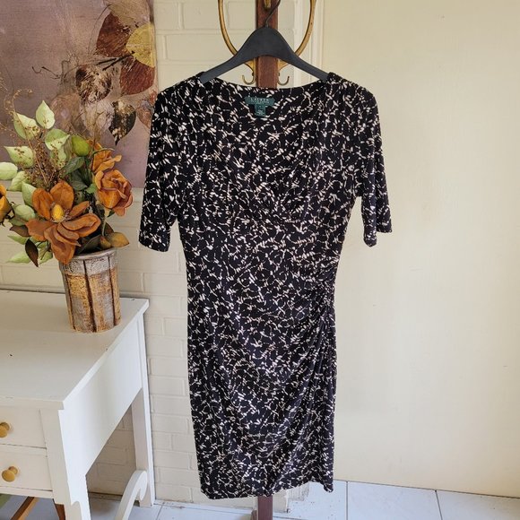 Ralph Lauren Black Chain Print Wrap Style Midi Dress US 8 - Picture 1 of 8